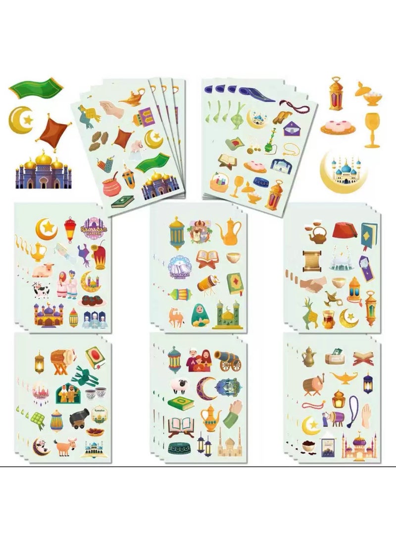 16 PCS Islamic Stickers Ramadan Eid DIY Stickers for Kids Crafts Gifts, Eid Mubarak Stickers for Scrapbooking Bullet Journal Decal, Islamic Floral Moon Star Mosque Stickers Ramadan Kareem - Image 1